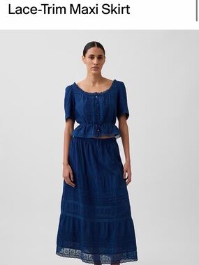 GAP Navy Lace-Trim Maxi Skirt